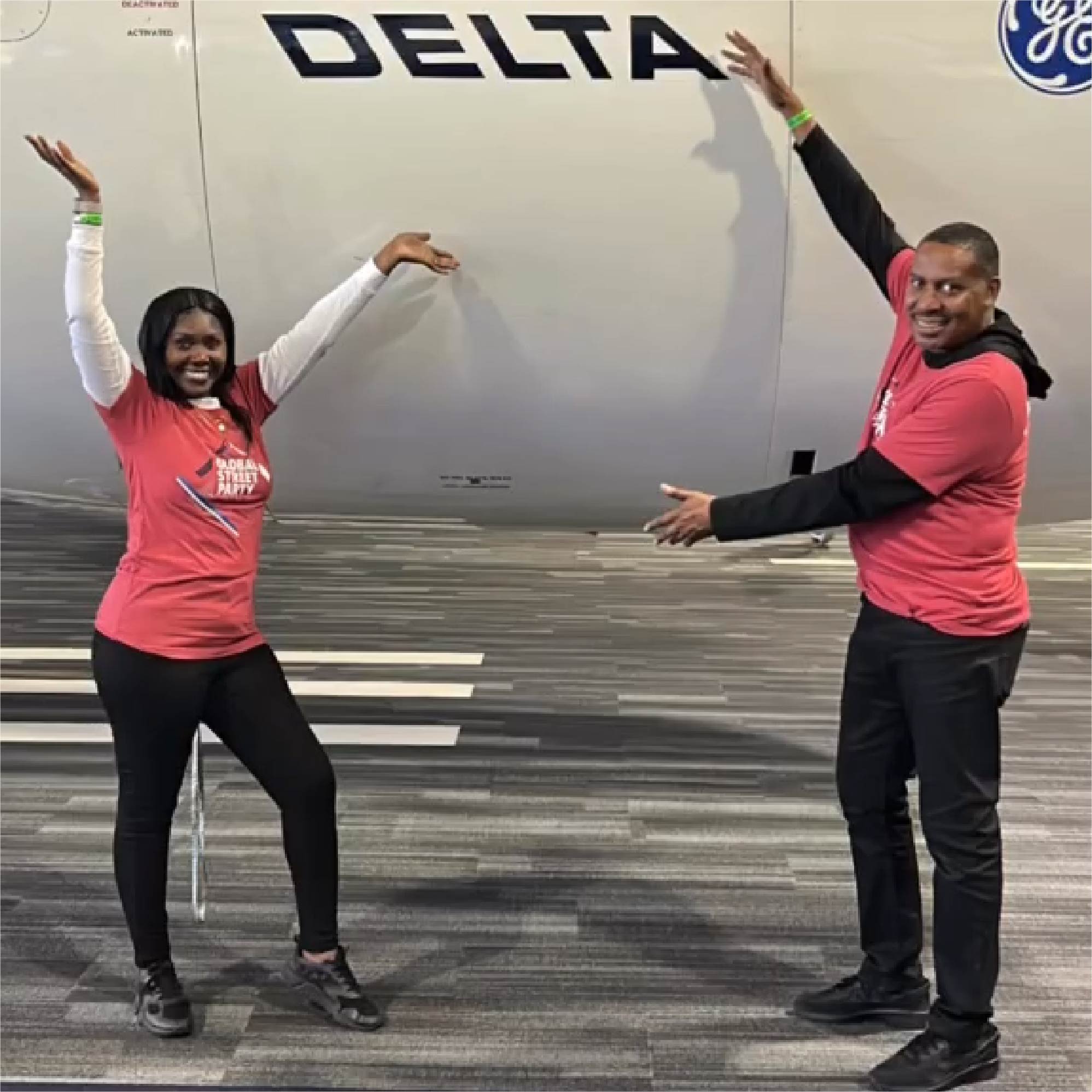 CEA Staffing brand ambassadors in red uniforms at Delta BLVD Bash employee appreciation event Atlanta